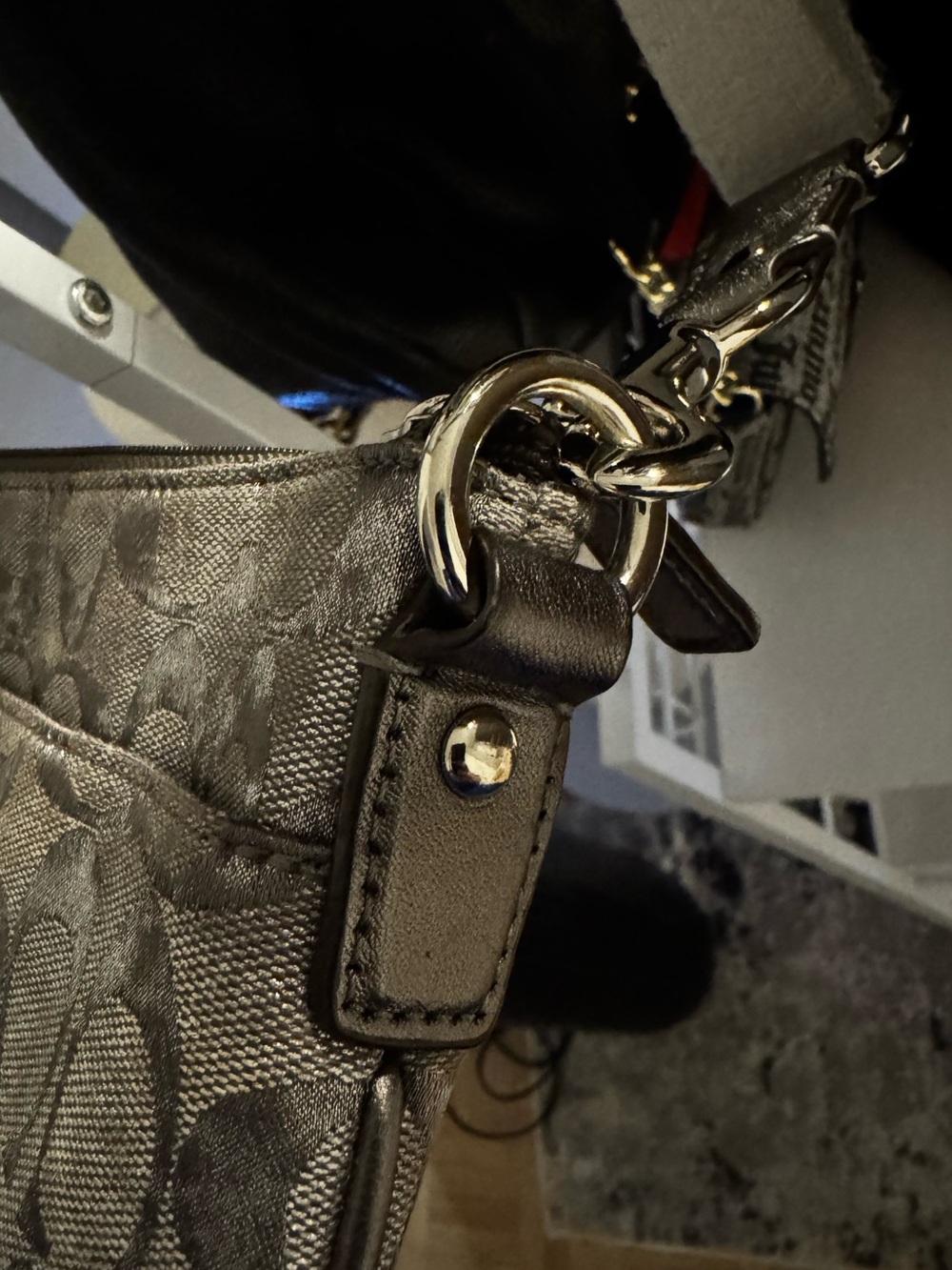 Coach Gray Signature Crossbody Bag Silver Metallic Jacquard Y2K Mini Purse - Picture 14 of 14